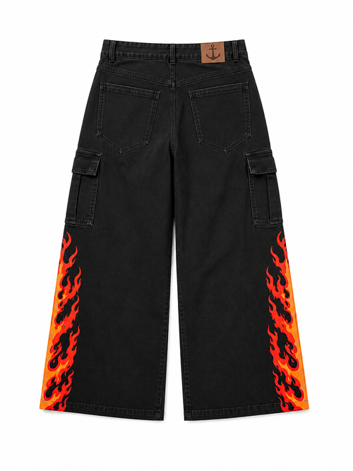 Wide Leg Flame Cargo Pants (PRE-ORDER NOW)